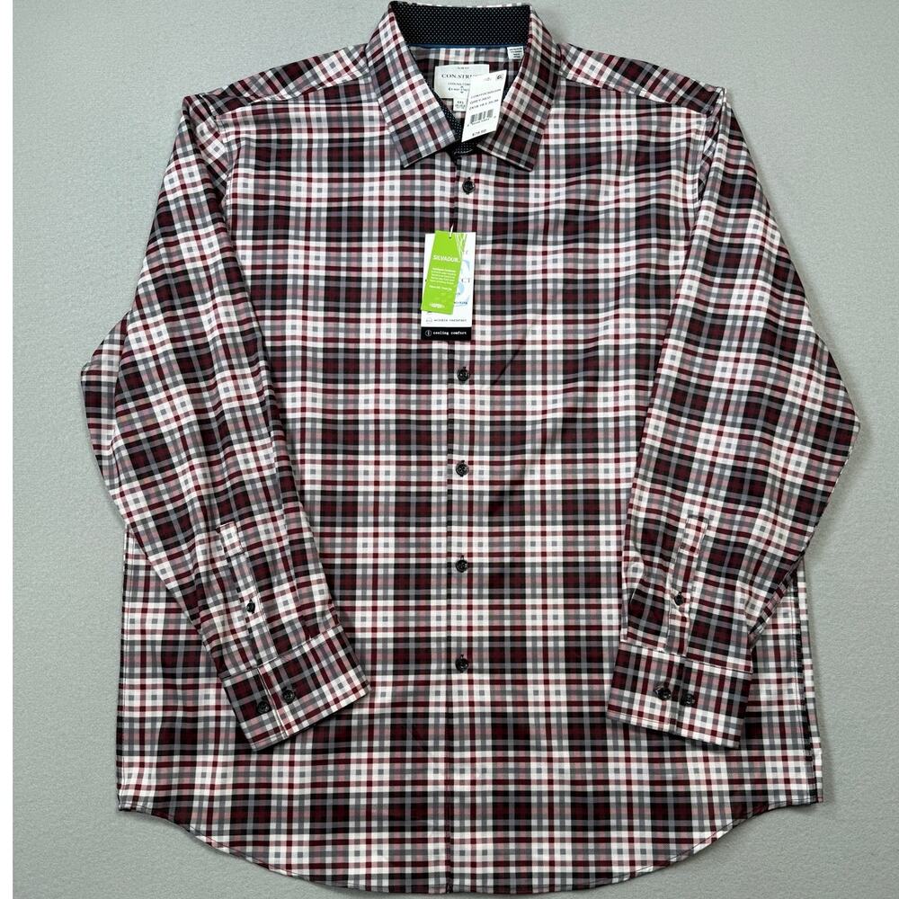 Con.Struct Men's Slim Fit plaid Stretch Cooling Dress Shirt red/grey XXL  $80